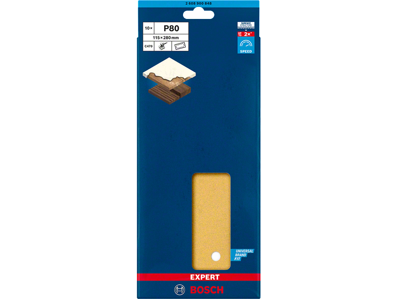 EXPERT C470 brusni papir s 14 luknjami za ekscentrične brusilnike, Dimenzije: 115x280mm, Zrnatost: 80, 2608900848